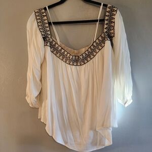 3 For $15! Forever 21 White Blouse with Black Embroidery